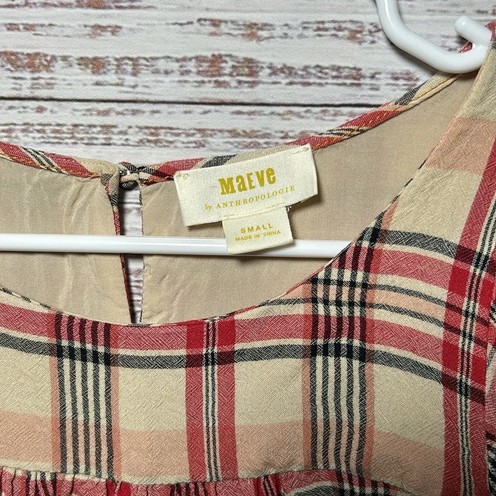 Maeve Priscilla Plaid Flutter Sleeve Top from Anthropologie Small